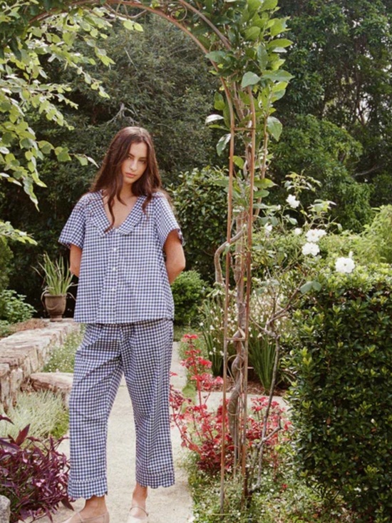 Piyama Other - Gingham Short-Sleeve Pajama Set in Navy and White